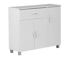 FineBuy Sideboard Jerry 90 x 75 x 30 cm Weiß mit 1 Schublade und 3 Türen | Moderne Schlafzimmer Kommode | Anrichte Esszimmer mit Standfüßen | Flur Schrank Diele klein