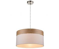 Decken Pendel Leuchte Textil Hänge Lampe beige Holz Beleuchtung Ess Zimmer Globo 15221H