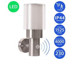 Aussenleuchten mit Bewegungsmelder + 10W LED neutralweiß E27 Fassung Wand-leuchte Wandlampe Flurleuchte Edelstahl modern IP44 ASTERIA 1773 Gartenleuchte