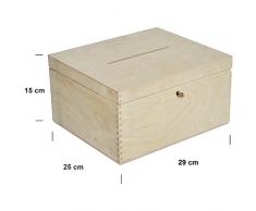 Creative Deco Holzkiste mit Deckel Geldgeschenke Hochzeit Holzbox | 29 x 25 x 15 cm | mit Schloss und Schlüssel Geschenkkarten Box Geldbox Briefbox | Unlackiert Kasten | Ideal für Lagerung