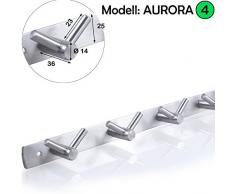 Hakenleiste Kleiderhaken EDELSTAHL gebürstet Garderobenleiste Garderobenhaken mit 1/4/6/8/10 Haken Wandhaken Wandgarderobe, Länge wählbar: 4 Haken(L: 310mm) Modell:AURORA