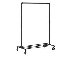 SONGMICS Schwerlast Metall Kleiderständer auf Rollen, bis 90 kg belastbar, im Industriedesign, Garderobenständer mit 1 Kleiderstange und Ablage, für Schlafzimmer, Waschküche, Schwarz HSR61BK