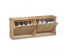 Relaxdays Schuhkipper Walnuss Schuhklapper aus massivem Holz HBT: ca. 38 x 94 x 20 cm Schuhkommode Schuhregal zur Wandmontage moderne Schuhaufbewahrung Flurmöbel Dielenmöbel, natur