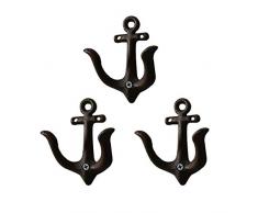 TentHome 3er-Set Maritime Dekoration Garderobe Antik Gusseisen Wandhaken Kleiderhaken Garderobenhaken Anker Doppelhaken Wandgarderobe Vintage Garten Haken (Antik Schwarz)