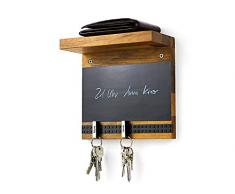Schlüsselbrett Play 205 Holz für die ganze Familie | Schlüsselboard mit Ablage | Schlüsselleiste Nussbaum mit 5 Schlüsselanhängern zum selbst beschriften | Memoboard Tafel mit Kreidestift | schwarz