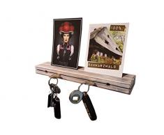 Schlüsselbrett aus Holz Buche Antik Weiß massiv 30x6x3cm Schlüsselhalter in Schwebeoptik Schlüsselboard Schlüsselleiste Schlüßelbrett (Antik Weiß mit Nut)