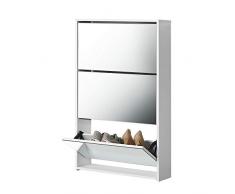 [en.casa] Schuhkipper Verspiegelt mit 3 Klappen Schuhschrank in Weiß Schrank Schuhaufbewahrung für 9 Paar Schuhe Kommode