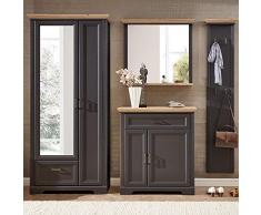 Lomadox Landhaus Garderobenmöbel Set in Graphit mit Artisan Eiche inkl. Wandspiegel