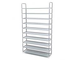 SONGMICS Schuhregal mit 10 Ebenen, Schuhaufbewahrung, Organizer, für bis zu 50 Paar Schuhe, für Wohnzimmer, Ankleidezimmer und Flur, Vliesstoff, 100 x 29 x 175 cm, grau LSR10G