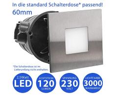 3er SET LED Treppenbeleuchtung 230V warmweiß 2,5W eckig quadratisch Treppenleuchte Wand Einbauleuchte Einbaustrahler Treppenlicht Flurleuchte Nachtlicht 6103