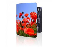 Ausgefallener Schlüsselkasten Quad aus Edelstahl von Burg-Wächter / Origineller Design Schlüsselschrank aus Metall / Schlüsselbox magnetisch Motiv Mohnblumen