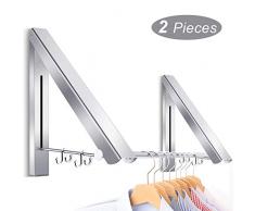 Mture Klappbar Wand-Kleiderständer, Kleiderhaken Garderobenhaken Kleiderlüfter Wandgarderobe Geeignet für Wohnzimmer, Bad, Schlafzimmer, Büro, Silber 40 x 33 x 30CM (2 pcs)
