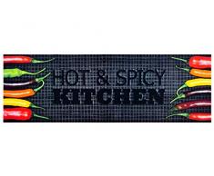 HOMEFACTO:RI Küchenläufer Küchenteppich Teppichläufer Läufer Hot & Spicy Chilli | waschbar, Größe:ca. 60 x 180 cm, Designs:Hot & Spicy Kitchen | schwarz