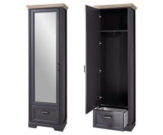 Lomadox Landhaus Garderoben-Set mit Dielenschrank in Graphit mit Artisan Eiche, Breite: 210cm