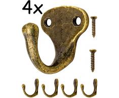 FUXXER® - Antik-Haken, Garderoben-Haken, Handtuch-Haken Kleider-Haken, Eisen-Haken Messing Bronze Design Vintage Landhaus Retro, 4er Set