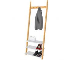 Garderobe Garderobenständer Kleiderständer Schuhregal Holz mit 3 schuhablagen 6 Garderobenhaken aus Bambus, 63x45x175cm