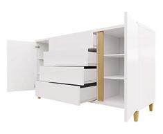 Mirjan24 Kommode Marokko 180 MR04, LED Beleuchtung, Anrichte, Dielenkommode, Mehrzweckschrank, Highboard, Sideboard, Wohnzimmer Schrank (Weiß/Weiß Hochglanz + Schwarz Hochglanz)