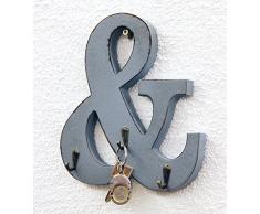 DanDiBo Buchstabe & mit 3 Schlüsselhaken 24 cm 14B394 Vintage Shabby Hakenleiste Haken und