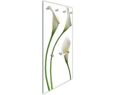 Wallario Wandgarderobe aus Glas in Größe 50 x 125 cm in Premium-Qualität, Motiv: Callas weiß gelb | 7 Kleiderhaken zum Aufhängen von Jacken