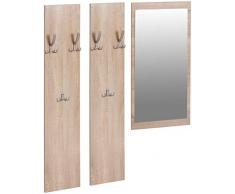 ts-ideen 3er Set Garderobe Spiegel + 2 Wandpaneele Flurgarderobe Kleiderhaken Eiche Sonoma Hell Braun Holz