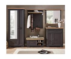 Lomadox Landhaus Garderoben-Set mit Dielenschrank in Graphit mit Artisan Eiche - Breite: 320cm