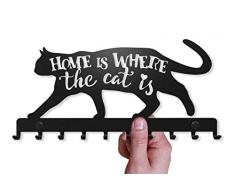 M-KeyCases Schlüsselbrett Wand-Organizer (10-Haken) Dekorativer Katzen Schlüssel-Board Hakenleiste Schlüsselleiste Vintage Decor Haus-tür Küche Fahrzeug-schlüssel Aufhänger Schwarz