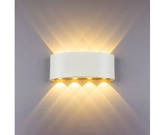 LED Modern Wandleuchte Innen 8W Weiss Wandlampe Licht Up Down Leuchten Aluminium Wandlicht Wasserdichte Aussenleuchte Wand Wandbeleuchtung für Wohnzimmer Schlafzimmer Treppenhaus Flur, Warmweiß
