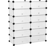 SONGMICS Schuhregal mit 6 Ebenen, Schuhschrank aus Kunststoff, Schuhablagen, Schuhständer, Flurschrank, Sideboard, Regalsystem, 40 x 17 x 30 cm weiß LPC26W