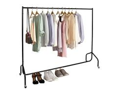 Greensen Kleiderständer Metall Garderobenständer mit Rollen Kleiderstange Rollgarderobe im Industriedesign Garderobenwagen Multifunktionale Kleiderwagen für Home Office Indoor, Schwarz