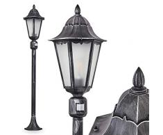 Außenleuchte Lignac Frost m. Bewegungsmelder, Wegeleuchte in antikem Look, Aluguß in Schwarz/Silber mit Klarglas-Scheiben, Stehleuchte 118 cm, Retro/Vintage Gartenlampe, E27-Fassung, 60 Watt, IP44
