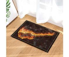 FEIYANG Musikinstrumente Dekor Flaming Bass Guitar gegen verrostete Metall Hintergrund Bad Teppiche Rutschfeste Fußmatte Boden Eingänge Indoor Haustürmatte Kinder Badmatte 60X40CM Badzubehör