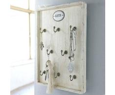 Schlüsselbrett aus Holz in antikweiß im Shabby Chic Stil mit 8 Haken