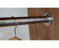Premium Edelstahl Kleiderstange in Ihrem Wunsch-Maß - Edelstahl V2A D 33,7 mm - hochwertige Oberfläche - Set für Garderobe Kleiderschrank oder Nische (101-150 cm) LIVINDO