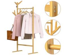 Casaria Kleiderständer Garderobenständer Bambus 8 Haken 1 Kleiderstange 164x66x40 cm Flur Schlafzimmer Massiv Holz Natur