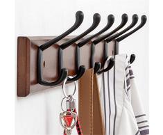Yaunli Wandhaken, Wandmontage, Landhaus-Garderobe, Standard-Haken, Organizer, rustikaler Kleiderbügel zum Basteln, Einzelwandhaken für Schlafzimmer, Bambus, braun, 6