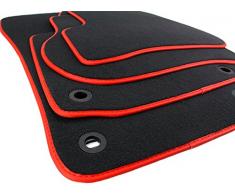 kfzpremiumteile24 Fußmatten / Velours Automatten Premium Qualität Stoffmatten 4-teilig schwarz/rot Einfassung Lederrand