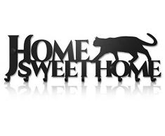 M-KeyCases Schlüsselbrett Home Sweet Home Katze Wand-Organizer (10-Haken) Dekorativer Schlüssel-Board Hakenleiste Schlüsselleiste Vintage Decor Haus-tür Küche Fahrzeug-schlüssel Aufhänger Schwarz