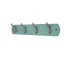 DOKEHOM, Garderobe mit Garderobenhaken aus antik aussehendem Messing, 4 und 6 Haken in 3 Farben erhältlich, auf natürlichem Kiefernholz, Wandmontage (mediterranes Blau)
