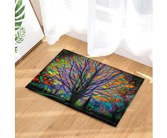 FEIYANG Kreative Bäume Dekoration Bunte Aquarell Frühling Lebensbaum Badteppiche Rutschfeste Fußmatte Boden Eingänge Outdoor Indoor Haustürmatte Kinder Bad Matte 60X40 cm Badzubehör