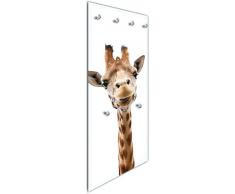 Wallario Wandgarderobe aus Glas in Größe 50 x 125 cm in Premium-Qualität, Motiv: Giraffenkopf | 7 Kleiderhaken zum Aufhängen von Jacken
