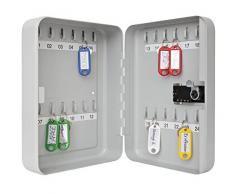 Wedo 10242437 Schlüsselschrank für 24 Schlüssel, 3-stelliges Zahlenschloss, individuell einstellbar, 18,6 x 9,4 x 25 cm, pulverbeschichtetes Stahlblech, inkl. Befestigung, Hellgrau