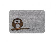 Schmutzfangmatte / Fußmatte / Fussmatte / Fußabstreifer / Fußabtreter / Schmutzmatte Modell ,, THERMOFLOCK Owl / Eule Design durch Flock und Thermoprint grau / Tierfußabstreifer / witzig lustig