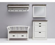 Landhaus Garderoben Set massiv weiß Flurgarderobe Schuhschrank Wandgarderobe