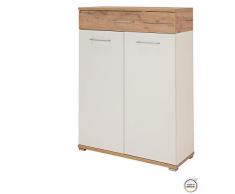 Certeo Schuhschrank Minski in Weiß/Eiche | Kommode mit Platz für 20 Paar Schuhe | Schuhkipper Schuhkommode Schuhe Stiefelschrank