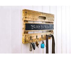 Schlüsselbrett aus Holz einer Obstkiste mit Tafellack für kleine Kreide-Nachrichten, für Schlüsselanhänger, Leinen, Handtücher, Handmade, Unikat, Upcycling