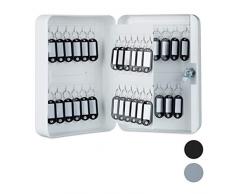 Relaxdays Schlüsselkasten Metall, abschließbar, 48 Haken, Schlüsselschrank inkl. Schlüsselanhänger, 25x18x7,5cm, weiß, Schlüssel