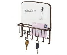 mDesign Briefablage und Schlüsselleiste aus Stahl- für ordentliche Aufbewahrung von Schlüssel, Briefe, Prospekte - mit weißer Tafel – Schlüsselbrett mit Ablage – Farbe: Bronze