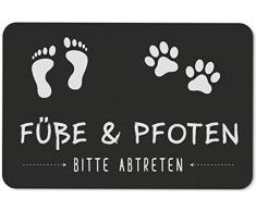 Tassenbrennerei Fußmatte mit Spruch Füße und Pfoten Bitte abtreten - Türmatte lustig für innen & außen waschbar - Deutsche Qualität