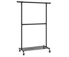 SONGMICS Kleiderständer im Industriedesign, bis 110 kg belastbar, Garderobenständer auf Rollen, 2 Kleiderstangen, aus Metall, gut belastbar, Präsentation im Geschäft, schwarz HSR62BK