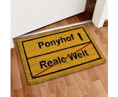Relaxdays Fußmatte Kokos Motiv PONYHOF 40 x 60 cm Kokosmatte mit rutschfester PVC Unterlage Fußabtreter aus Kokosfaser als Schmutzfangmatte und Sauberlaufmatte Fußabstreifer für Außen und Innen, braun